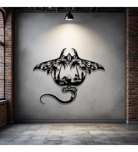 Metal Manta Ray Duvar Dekoru – Modern Tropikal Tasarım Dekoratif Salon Ofis Duvar Tablo Aksesuarı (Siyah)