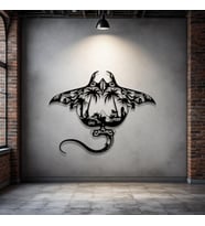 Metal Manta Ray Duvar Dekoru – Modern Tropikal Tasarım Dekoratif Salon Ofis Duvar Tablo Aksesuarı (Siyah)