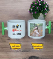 Harita Mühendisi Kupa Bardak Fotoğraflı T Yeşil Kulplu Mühendisler Günü Hediye