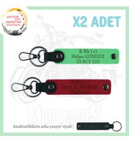 Motor Tutkunlarına, İsim Plaka ve B Rh (+) Kan Grubu Yazılı x2 Anahtarlık Set, Kırmızı-F Yeşil-Syh