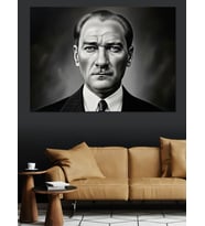 Siyah Beyaz Mustafa Kemal Atatürk Dekoratif Kanvas - Mdf Ahşap Tablo
