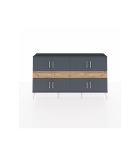 Arges Konsol 4 Raflı 2 Çekmeceli 8 Kapaklı 176x30x99 Antrasit-Antrasit/Çam