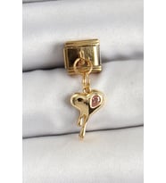 316L Çelik Sallantılı Zirkon Taşlı Eriyen Kalp Model Gold Renk Nomination Charm - SSSSSS3603-2