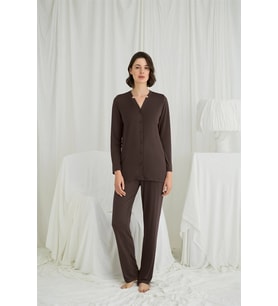 Amora Secret Uzun Kollu Boydan Düğmeli V Yaka Pijama Takımı