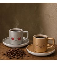 BK Gift 2'li Gümüş ve Gold Renkli Emoji Yüz Tasarımlı Seramik Türk Kahvesi Fincanı Takımı-4
