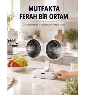 Ayarlanabilir Çift Fan Başlıklı Şarjlı Masa Vantilatörü