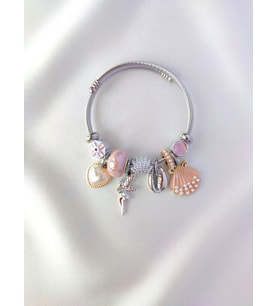 Pandora Mavi Charmlı Perili Çelik Kadın Hediyelik Bileklik (Pembe)