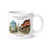 Yeşil Türbe ve Cumalıkızık Evleri Çizimli Tarihi Bursa Kupası Hediye Bardak