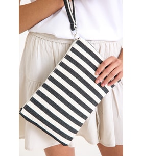 Premium Kadın Pamuk Dokuma Astarlı Renkli Clutch Portföy El Çantası (Siyah)