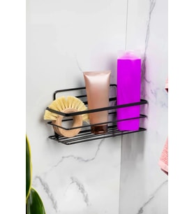 Banyo Köşe Rafı Lamalı Tek Katlı Siyah Şampuanlık Hem Vidalı Hem Yapışkan Stickerlı