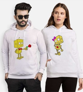 Tshirthane Romantik Robot Sevgili Kombinleri Kapüşonlu Kombini (Tek Ürün Fiyatıdır.)