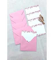 15 Adet Pembe Zarf ve Mandallı Gül Yapraklı Kart - Hediye Paketleme Kartı  - Not Kartı 1.Hamur