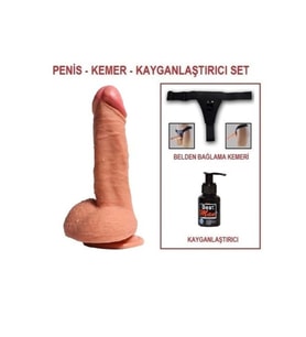 20 cm Belden Bağlamalı Çift Katmanlı Realistik Dildo Penis Set