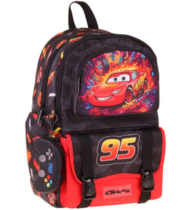 Kaukko Kids Dört Bölmeli Erkek Çocuk Yarış Arabası Baskılı Kırmızı - Siyah Okul Sırt Çantası - L5399