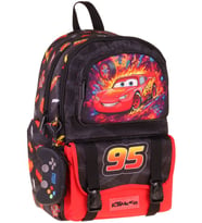 Kaukko Kids Dört Bölmeli Erkek Çocuk Yarış Arabası Baskılı Kırmızı - Siyah Okul Sırt Çantası - L5399