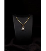 925 AYAR GÜMÜŞ TAŞLI HARF KOLYE (Gold)