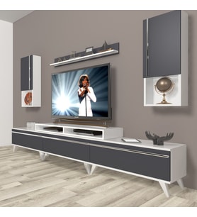 Decoraktiv Ekoflex 270TA Mdf Retro Tv Ünitesi Tv Sehpası - Beyaz Antrasit (Beyaz - Antrasit)