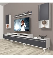 Decoraktiv Ekoflex 270TA Mdf Retro Tv Ünitesi Tv Sehpası - Beyaz Antrasit (Beyaz - Antrasit)