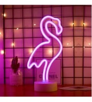 Neon Işıklı Flamingo Yazılı Masa Gece Lambası