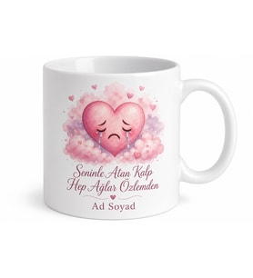 Aşırı Romantik Duygusal Ağlayan Kalp Pembe Bulutlar Kupa Bardak Hediye