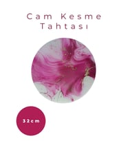 Cam Kesme Tahtası* Mutfak Tahtası 32cm Pembe beyaz Görünümlü