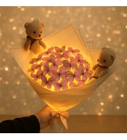 Ledli 24 Adet Kelebek Buketi Pembe Renkli Simli Peluş Ayıcıklı