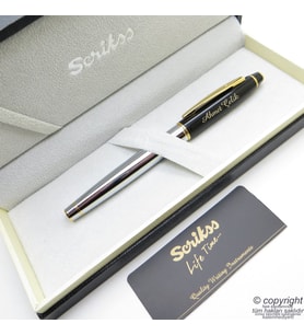 Scrikss Special İsme Özel Parlak Siyah Altın Gold Krom Roller Kalem