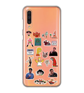Samsung Galaxy A70 Uyumlu Sticker Tasarımlı Şeffaf Telefon Kılıfı