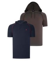İKİLİ SET T8570 DEWBERRY KAPŞONLU ERKEK T-SHIRT-LACİVERT-HAKİ
