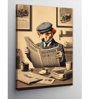 Kanvas Tablo Gazete Okuyan Retro Köpek