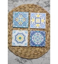 10x10 Cm Limra Doğal Taş Uv Baskılı 4'lü Set Dekoratif Hediyelik Bardak Altlığı