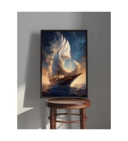 Tablo  Ahşap Çerçeveli Tablo  Çerçeveli Poster  Gemi Deniz Temalı Tablo, Minimal, Soyut Tablo (Karışık)