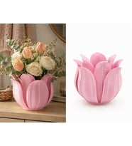 Northcity 3D Baskı Lotus Yapraklı Vazo - Dekoratif Çiçeklik-Pembe