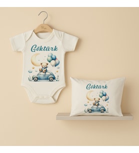 Pia Baby Premium %100 Pamuk İsme Özel Organik Baskılı Çıtçıtlı Bebek Body Ve Yastık Kılıfı 5056-19 (Ekru)