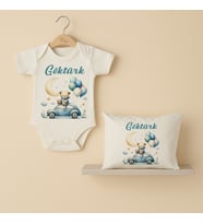 Pia Baby Premium %100 Pamuk İsme Özel Organik Baskılı Çıtçıtlı Bebek Body Ve Yastık Kılıfı 5056-19 (Ekru)