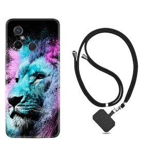 Xiaomi Redmi 12C Kılıf Silikon Boyun Askılı İpli Desenli Silikon Pink Blue Leon 1603