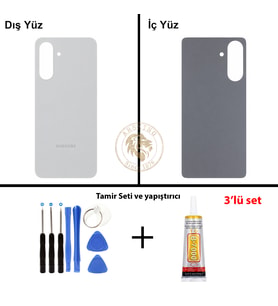 Samsung A56 Gri Arka Pil Kapağı Batarya Kapağı Lazer Kesim + Yapıştırıcı ve Vida Seti