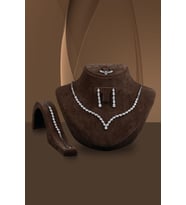 Kadın Gümüş Set - Dolunay Zirconia Taşlı Su Yolu Set - Düğün - Nişan - Söz - Sevgiliye - Eşe Takım (Beyaz)