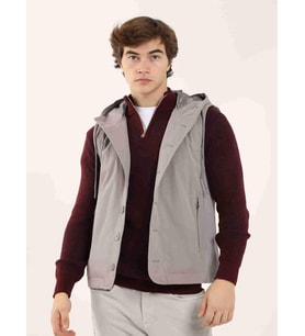 Gri Erkek Slim Fit Düz Casual Kapüşonlu Yelek Mont