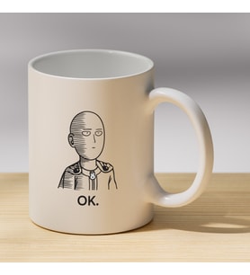 OK Yazılı Minimalist Karakter Baskılı Porselen Kupa - Anime Severlere Hediye Kupa