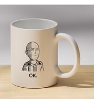 OK Yazılı Minimalist Karakter Baskılı Porselen Kupa - Anime Severlere Hediye Kupa