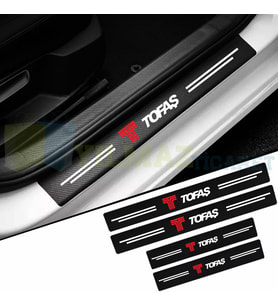 Tofaş Logo Karbon Kapı Eşiği Koruma Araba Etiket Oto Sticker Yapıştırma 4 Parça