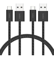 2'li Örgülü USB-A - USB-C Kablo, 1,5 m, 15 W, Yumuşak, Esnek ve Hızlı Şarj Kablosu, iPhone 17 ve 16 Serisi, Galaxy S25, Pixel 10, iPad Pro ve Daha Fazlasıyla Uyumlu, Siyah