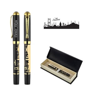 BK Gift Kişiye Özel Premium İstanbul Kabartmalı Baskılı Roller Kalem – Lazer Kazımalı İsim Yazılı, Mavi Mürekkepli