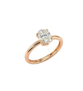 14 Ayar Altın Oval Tektaş Yüzük (Rose)