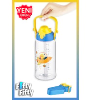 Uzspace 730ml Tritan Tek Kapak Çift Kullanım Pipetli/Pipetsiz Askı Aparatlı Tritan Çocuk Su Matarası (Mavi)