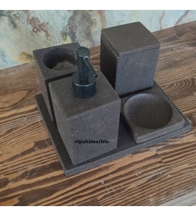 Bazalt Siyah 5/li Kare Banyo Seti
