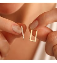 Dikdörtgen Taşlı Altın Halka Küpe 1.5 cm Mini