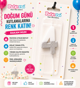 4 Yaş Doğum Günü Pasta Mumu Beyaz Gümüş