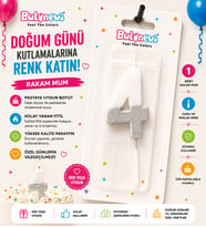 4 Yaş Doğum Günü Pasta Mumu Beyaz Gümüş